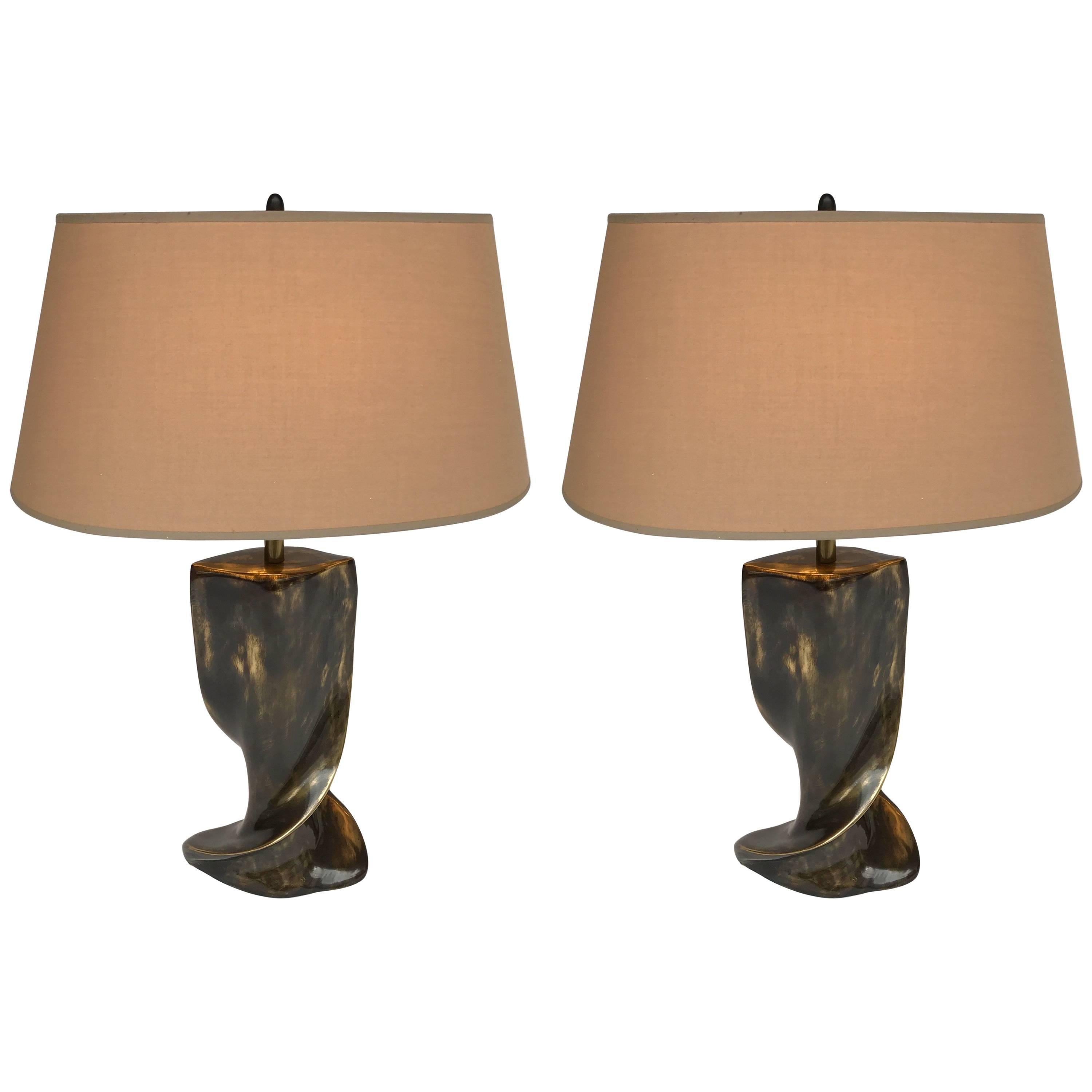 Pair of Lamps Twist Patined Brass, Belgium, 1980s