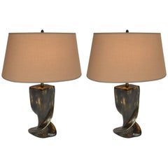 Pair of Lamps Twist Patined Brass, Belgium, 1980s