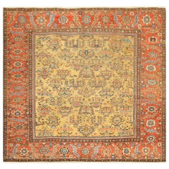 Yellow Background Square Antique Sultanabad Persian Rug