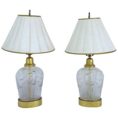 Pair of  French Art Deco Parrot Decorated Table Lamps