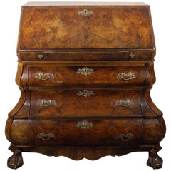 Walnut Burl Claw Foot Drop Front Bombe Desk or Secretaire