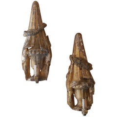 Pair of 19th Century Italian Carved Wooden Sconces