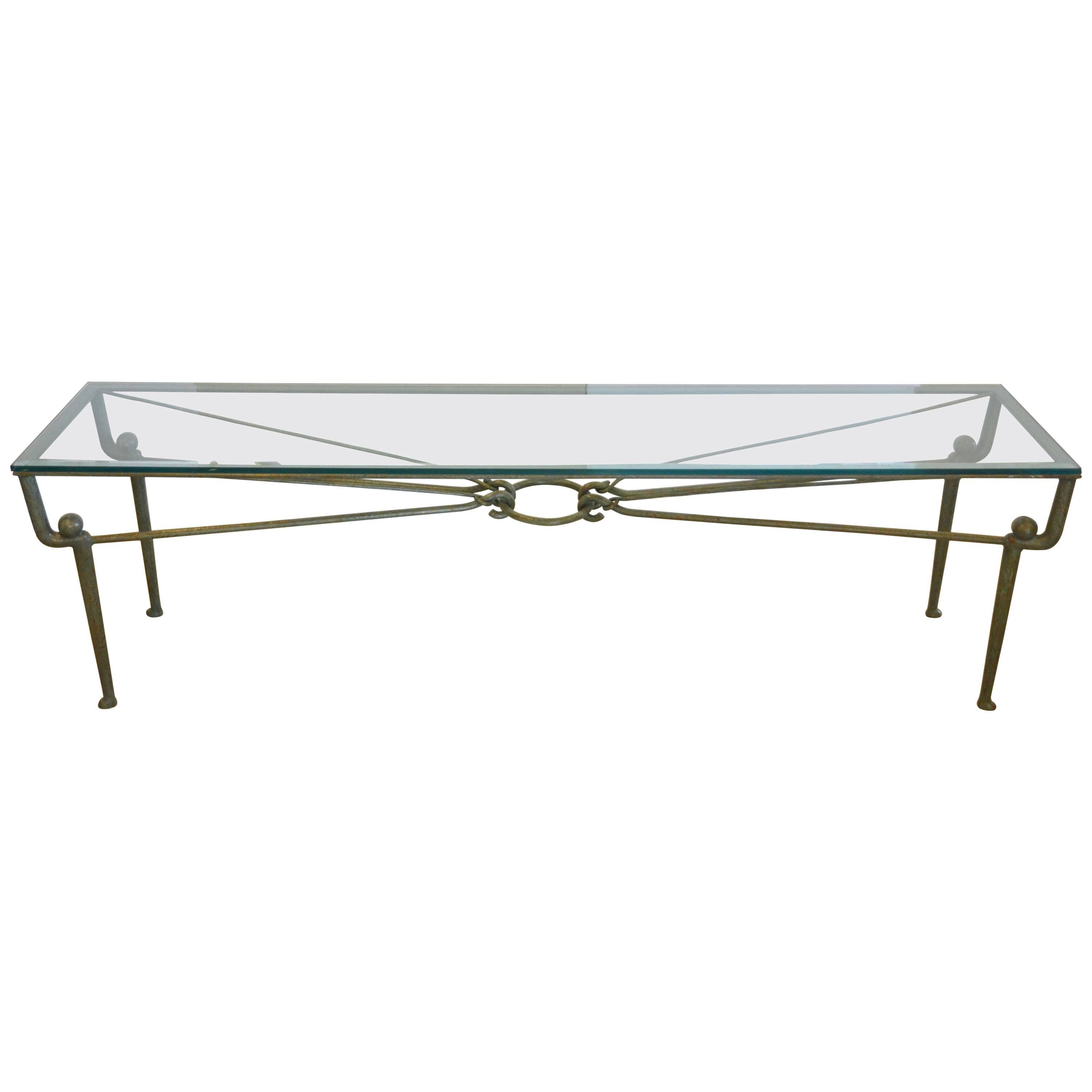 Iron Console Table with Glass Top and Copper Green Patina