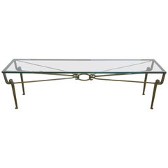 Iron Console Table with Glass Top and Copper Green Patina