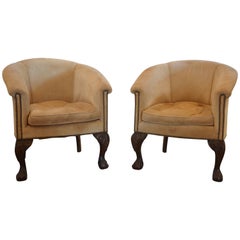 Vintage Barrel Back Chairs in Suede with Ball and Claw