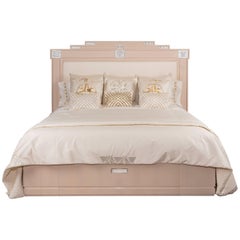 Lalique Maison Ivory Ash Bed Frame with Raisins Crystal Panel Accents