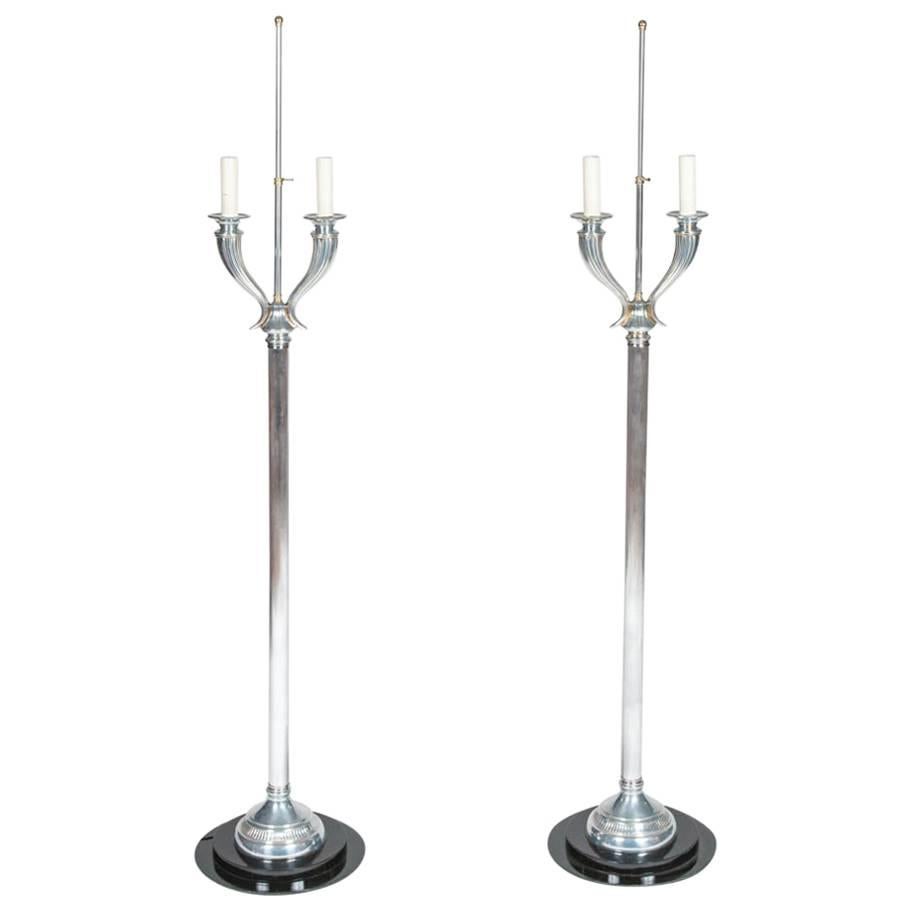 Pair of Art Deco Style Aluminium Floor Lamps For Sale