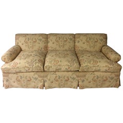 English Style Sofa, Custom Upholstered in Bennison Hand Blocked Linen, 