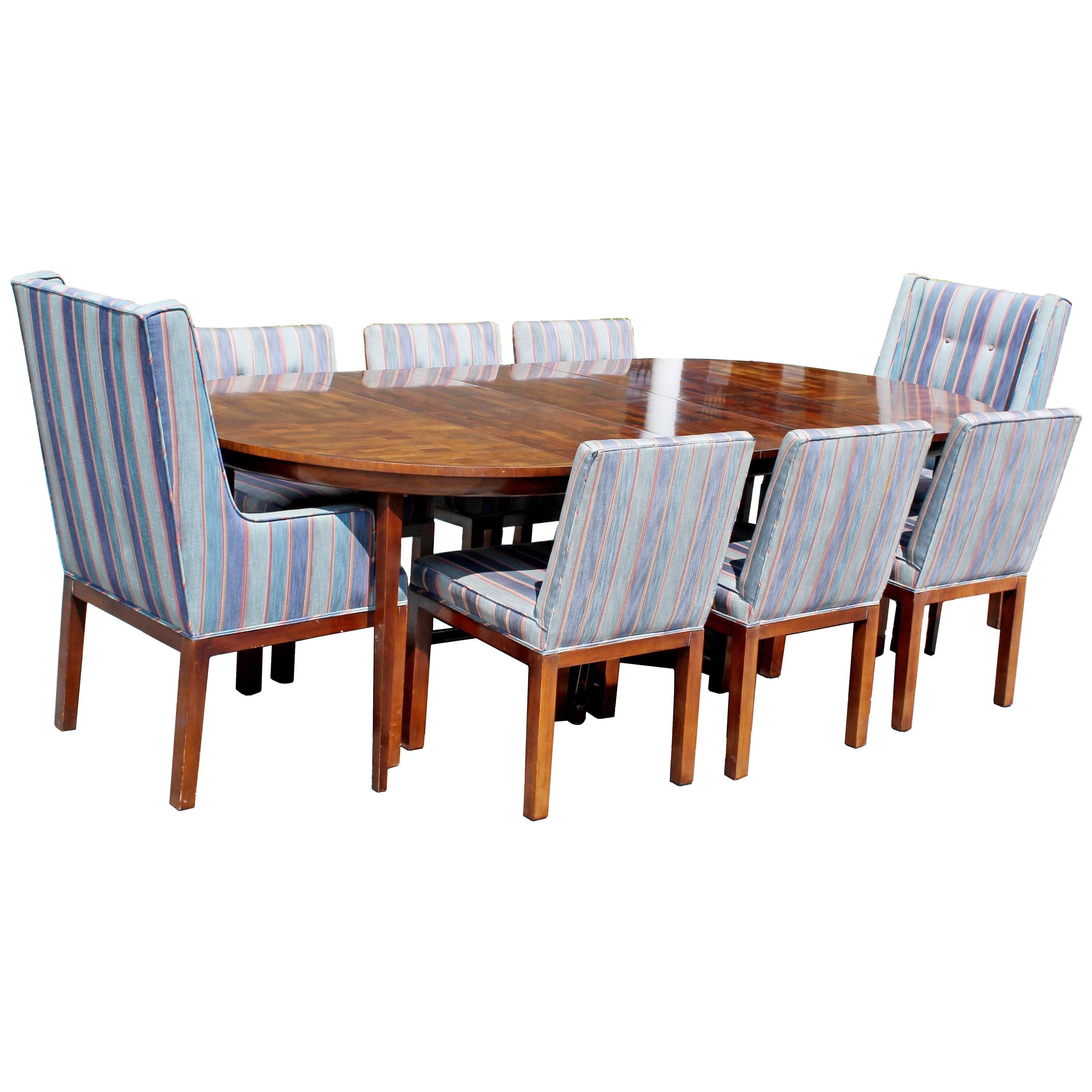 Mid-Century Modern Widdicomb Wood Oval Dining Expandable Table and Eight Chairs