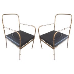 Pair of French Mid-Century Modern Faux Bamboo Armchairs, Style Jacques Adnet
