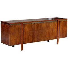 Vintage Mid-Century Modern Dale Ford for Widdicomb Parquet Top Walnut Brass Credenza