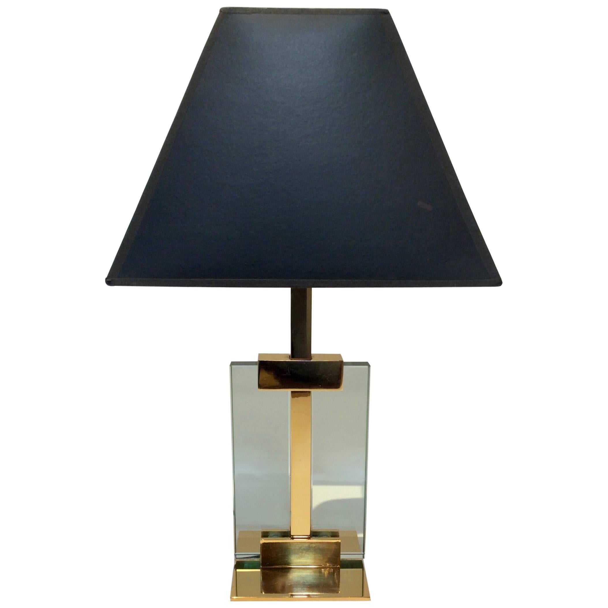 Vintage Brass and Glass Table Lamp, in the Manner of Fontana D'arte