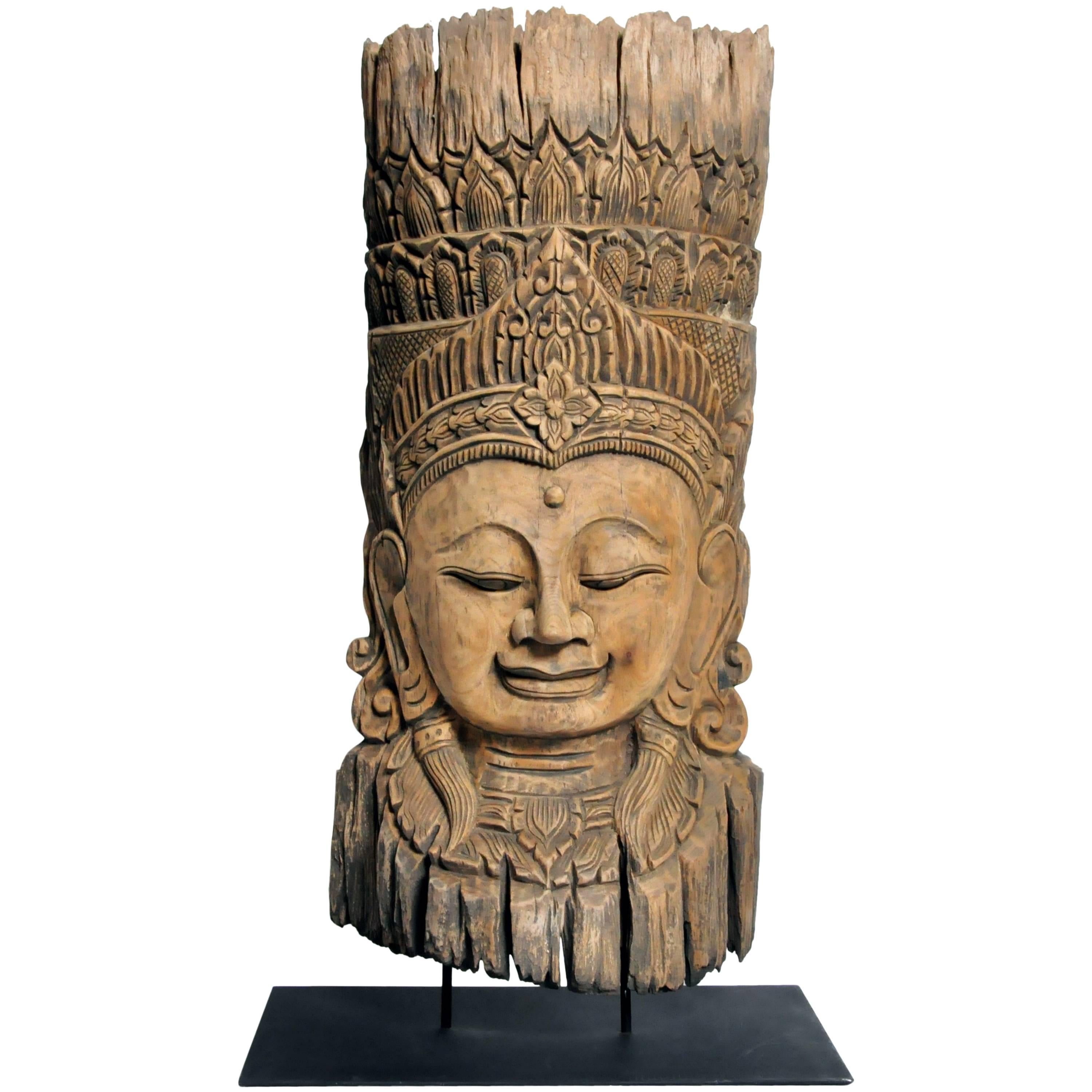 Southeast Asian Reclaimed Carving of a Goddess