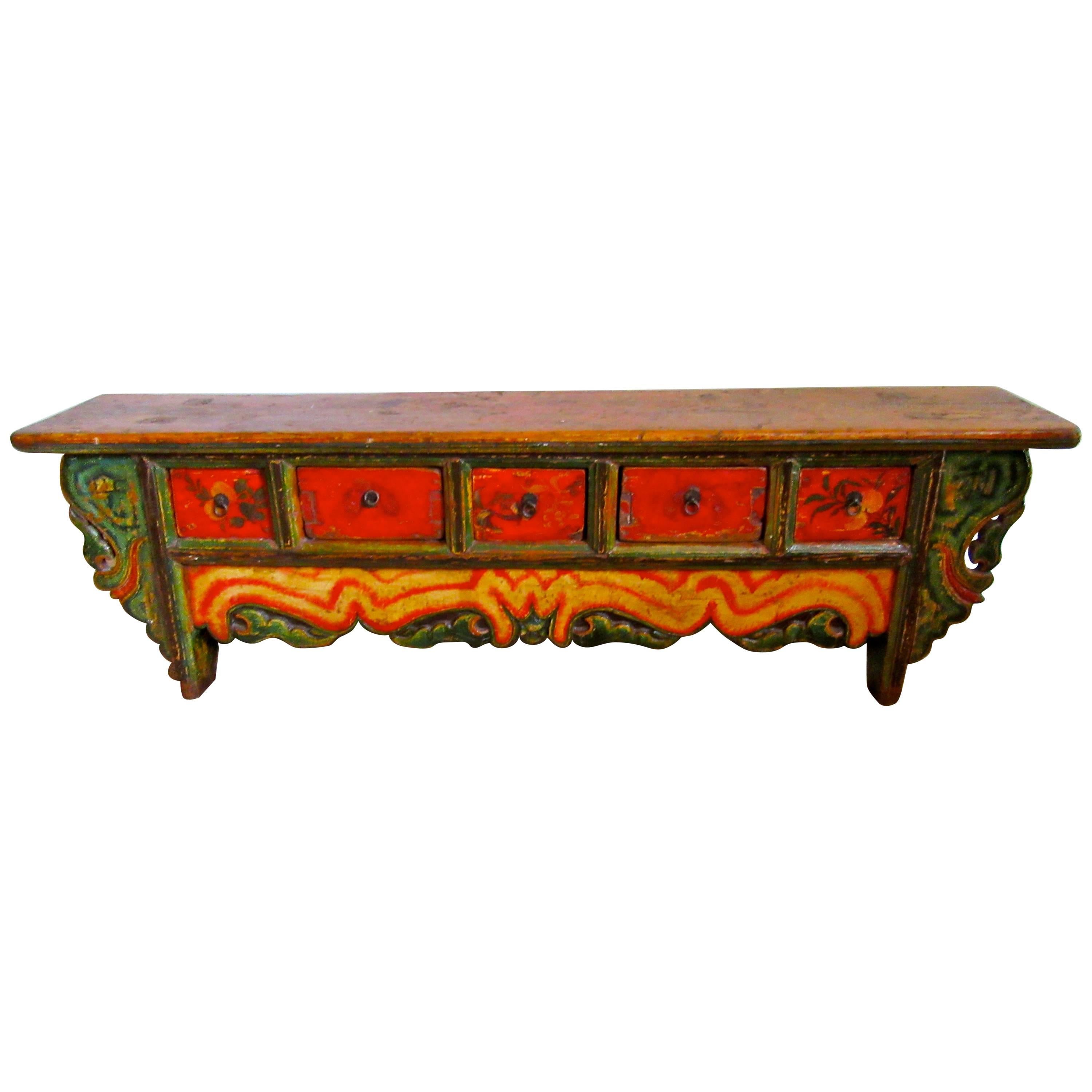 19th Century, Mongolian Hand-Painted Low Cabinet For Sale
