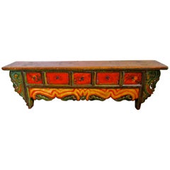 19th Century, Mongolian Hand-Painted Low Cabinet