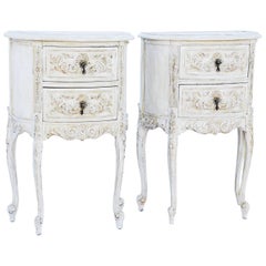 Pair of Carved and Painted Louis XV Night Tables with Mirrored Tops
