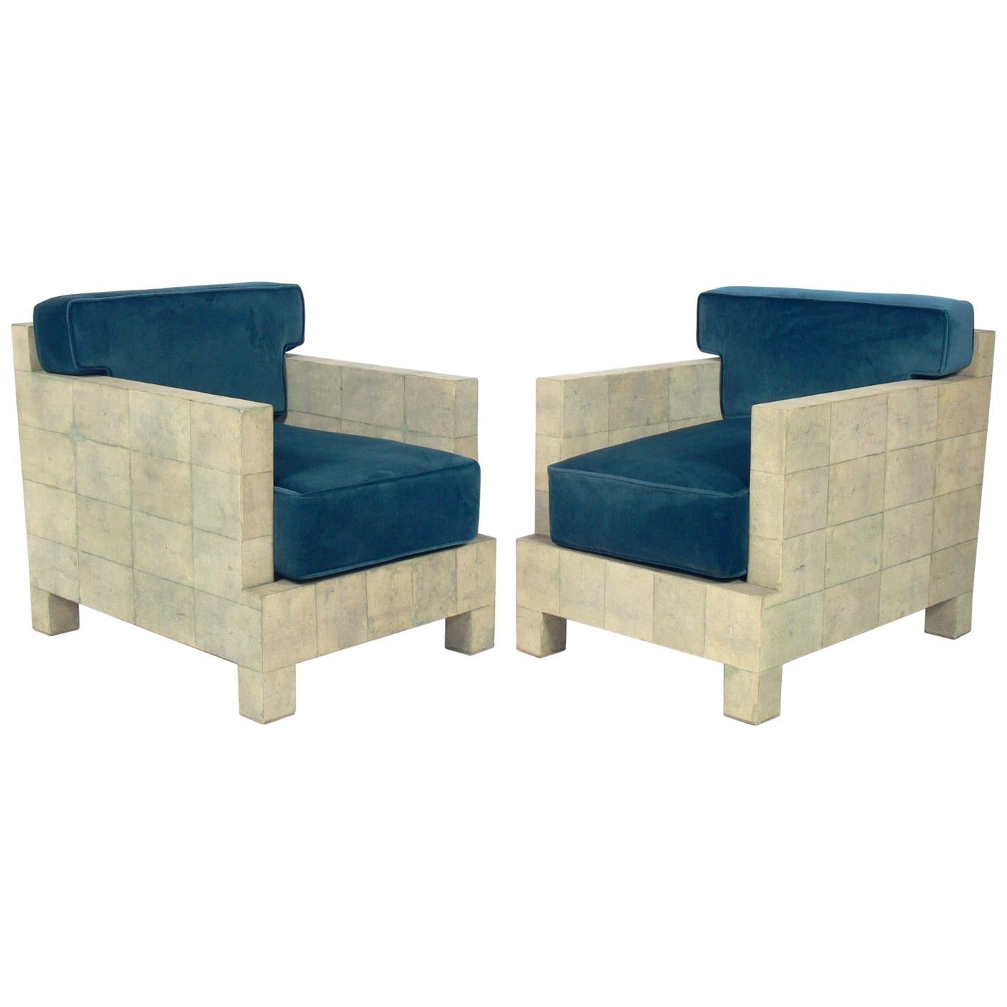 Pair of Shagreen Lounge Chairs, after a design by Jean Michel Frank 