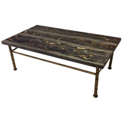 Mid-Century Nero Portero Marble Coffee Table on Brass Base