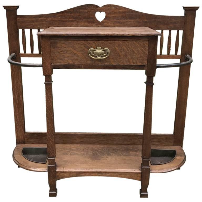 Shapland & Petter Oak Umbrella Stick Stand with Pierced Heart Detail For Sale