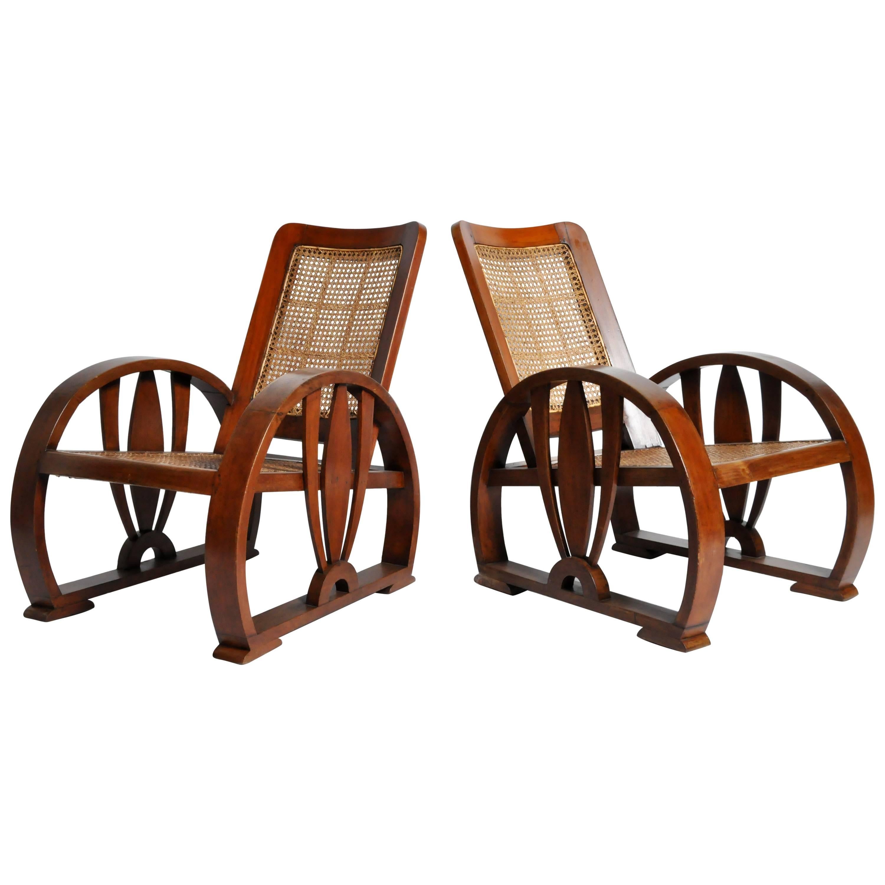 Pair of British Colonial Art Deco Rattan Chairs