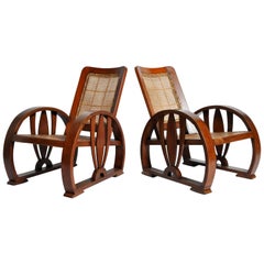 Pair of British Colonial Art Deco Rattan Chairs