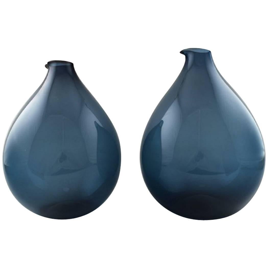 Two Large Blomkulla Swedish Art Glass Jugs by Kjell Blomberg for Gullaskruf