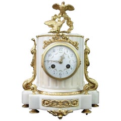 French 19th Century Louis XVI Style Marble and Bronze Gilt Mantel Clock