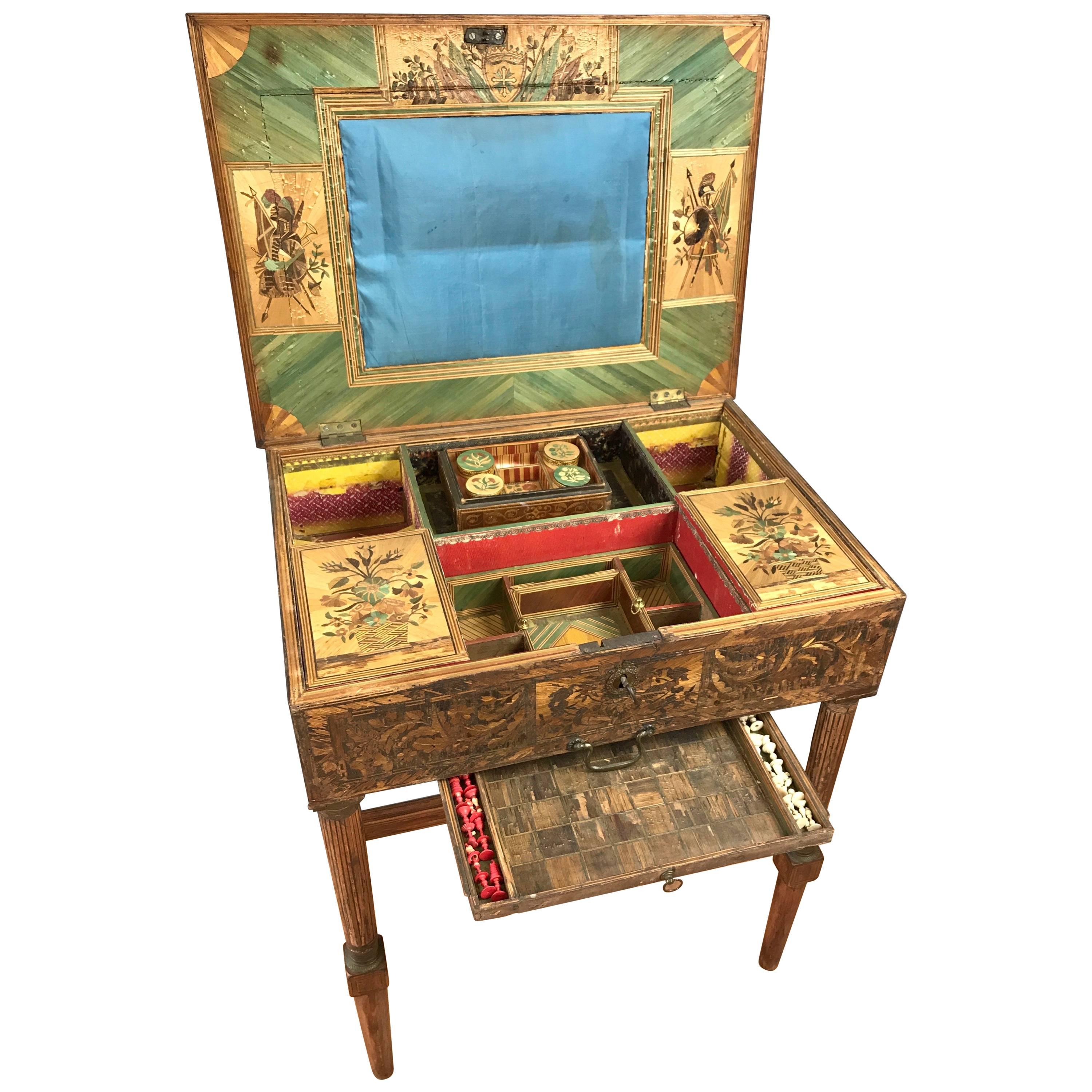 Mid-19th Century French Straw Work Marquetry Game Table