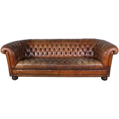 English Leather Chesterfield Sofa, circa 1940s