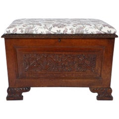 Arts and Crafts Ottoman with All Round Carved Floral Details and Storage Inside