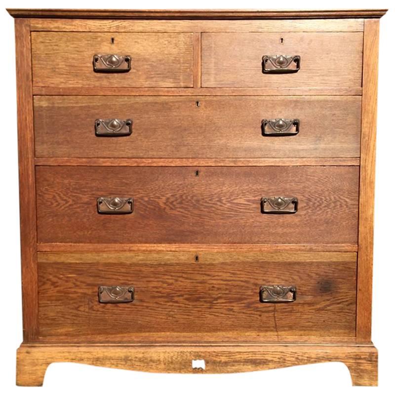 Liberty & Co attri Arts & Crafts Oak Chest of Drawers with Floral Copper Handles