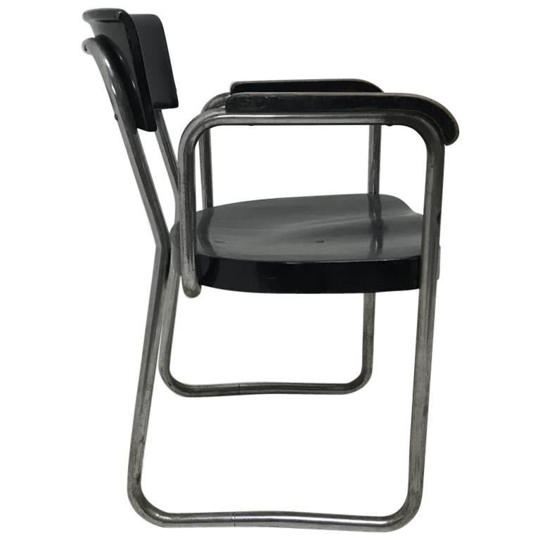 Emile Guillot Tubular Steel Modernist Armchair Made by Thonet For Sale
