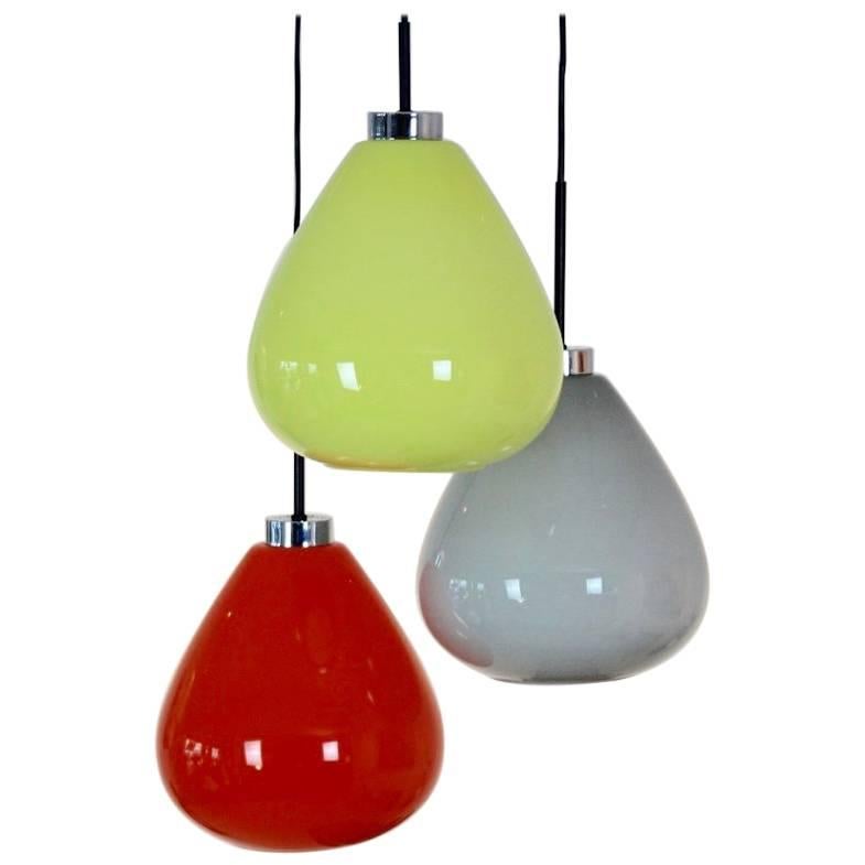 Sophisticated Three Colored Murano Glass Pendant Lamp from Venini, Italy, 1970s