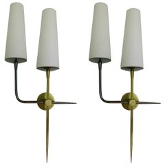 Pair of 1950s Double Sconces by Maison Lunel 4