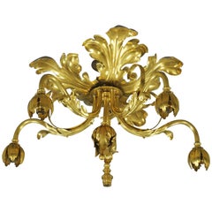 Early 20th Century Brass Five-Branch Electric Ceiling Light