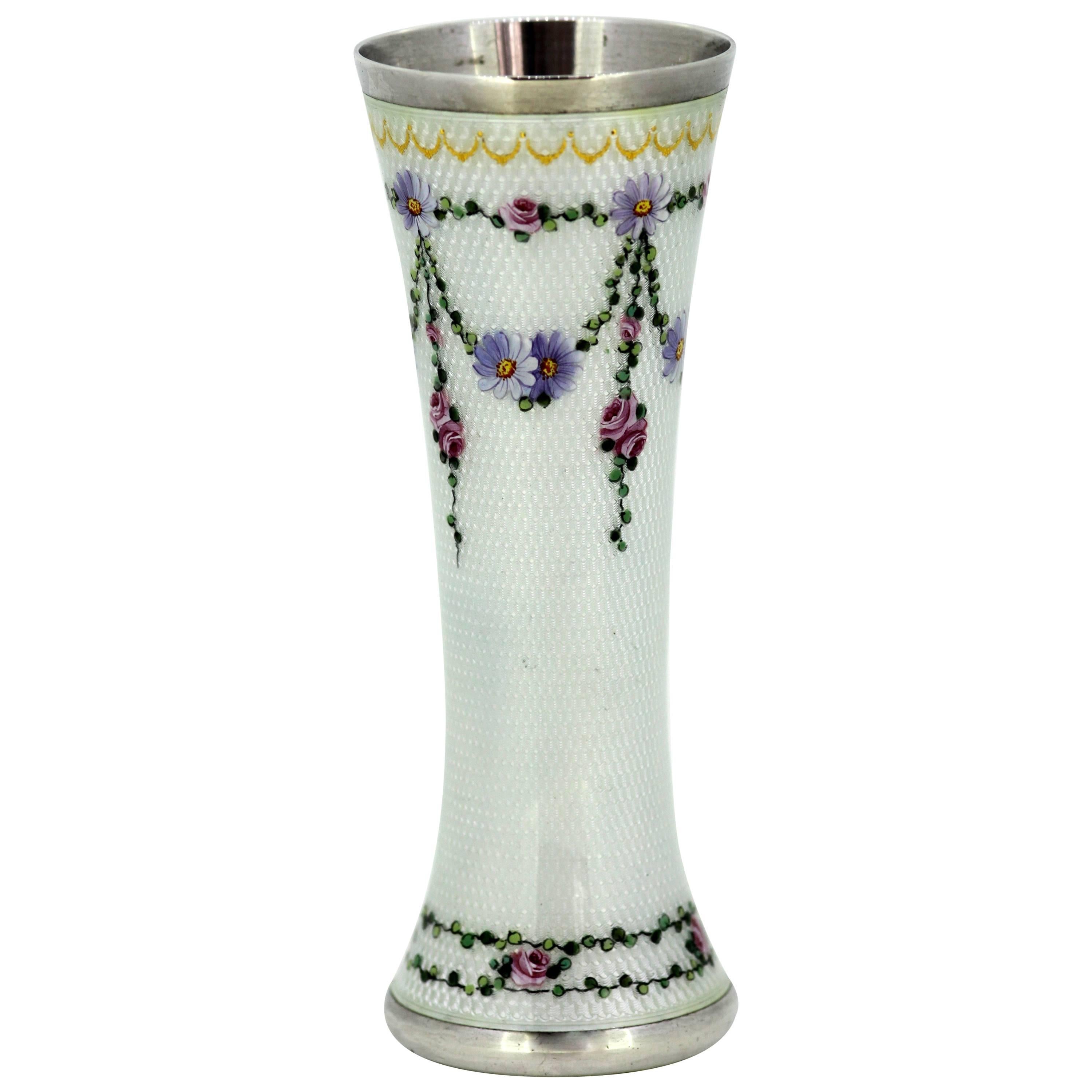 Vintage Silver and Enamel Floral Decorated Small Vase, Norway, circa 1940s  For Sale at 1stDibs