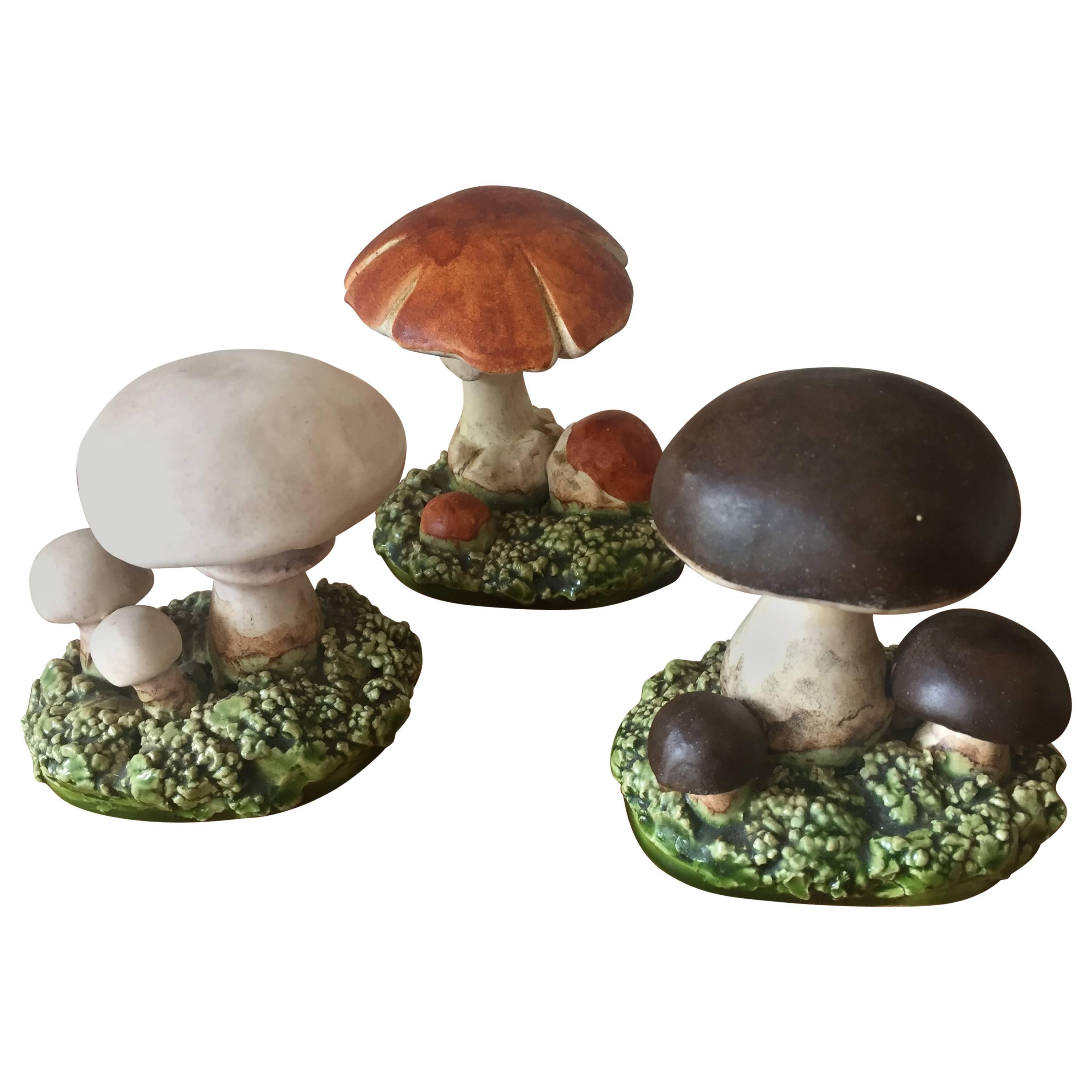 Curious Set of Mid-Century Naturalistic French Ceramic Mushrooms Marcel Guillot