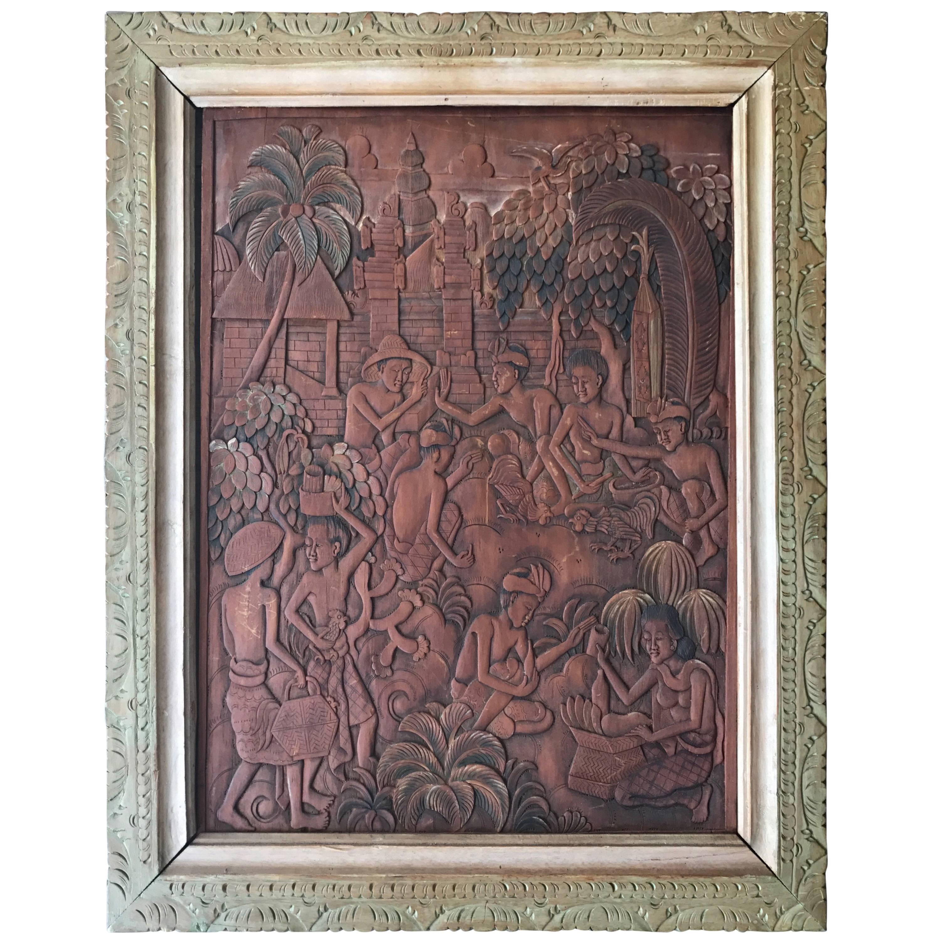 Balinesa, Batuan Escultura Pintura Pelea de Gallos tallada a mano por Ida Bagus Made Raka en venta