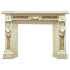 Antique Fireplace in White Marble with Brocatelle Inlays