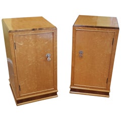 Vintage Pair of Art Deco Bird’s-Eye Mable Bedside Cabinets