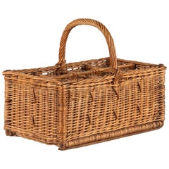 Vintage French Bottle Holder Wicker Basket, 1940s