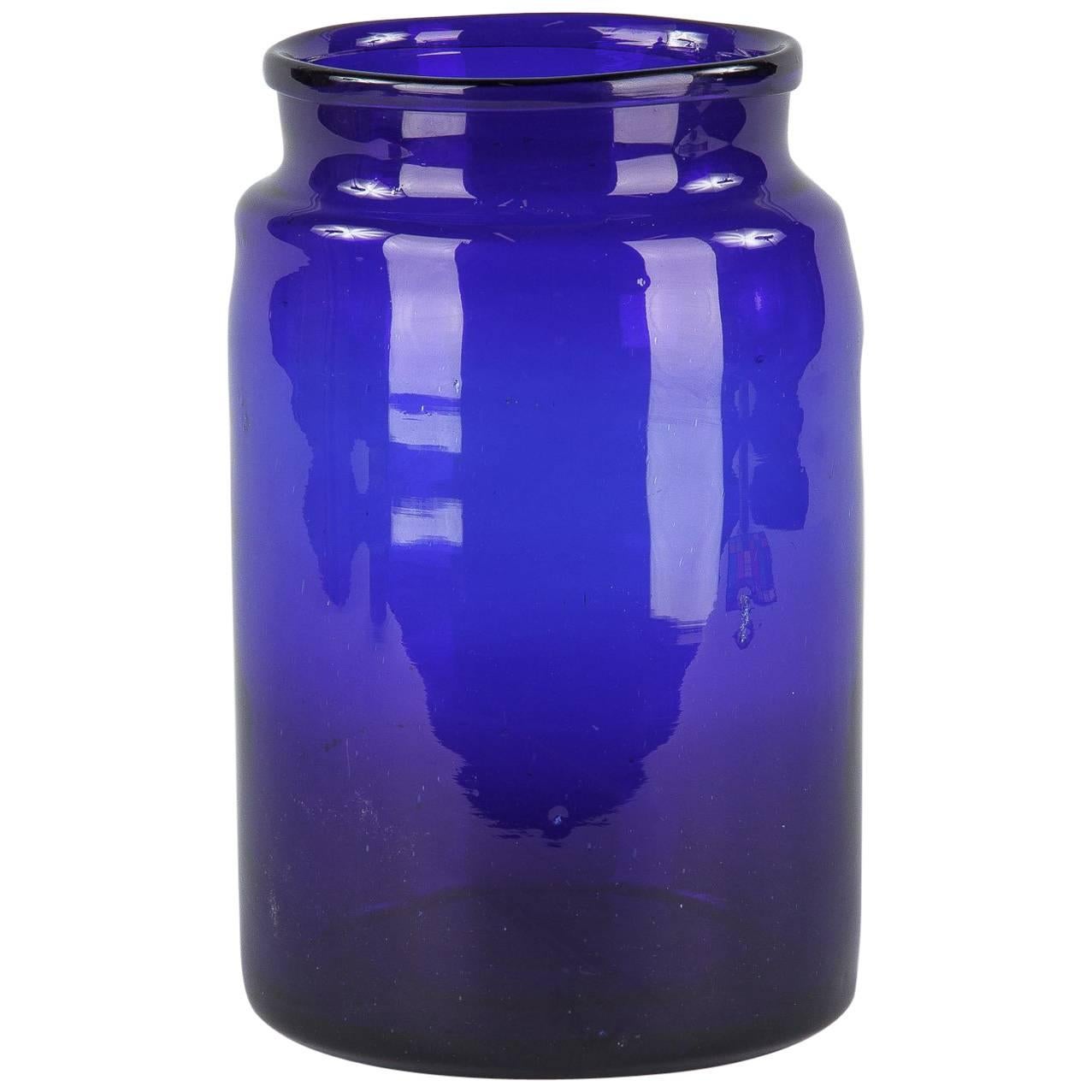 French Cobalt Blue Glass Pharmacy Jar, 1930s