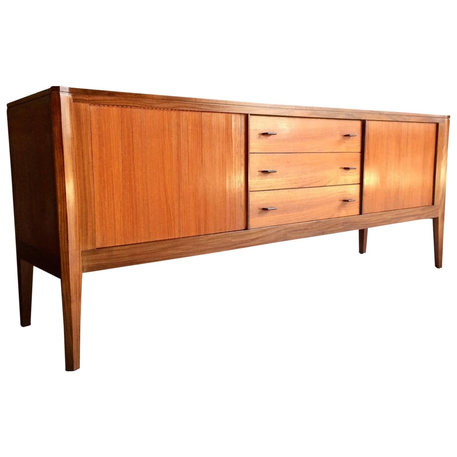 Mid-Century Danish Teak Sideboard Tambour Doors Credenza, Scandinavian, 1970s