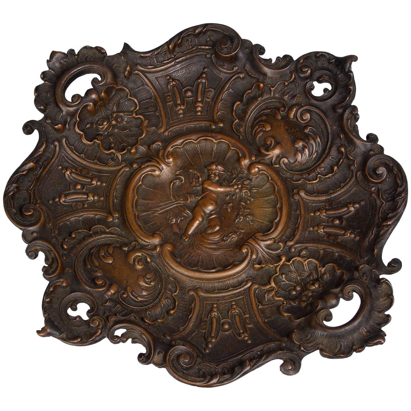 Bronze Vide Poches with Cherub Motif, France, Late 1800s