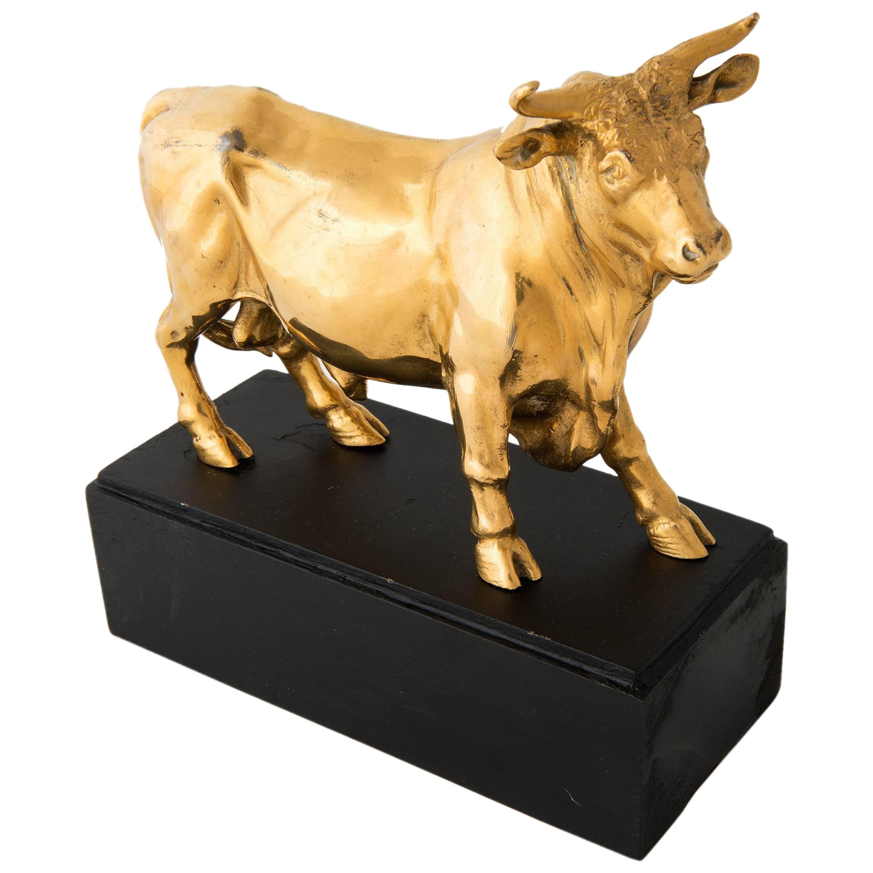 Italian Renaissance Gilt Bronze Sculpture of a Bull For Sale