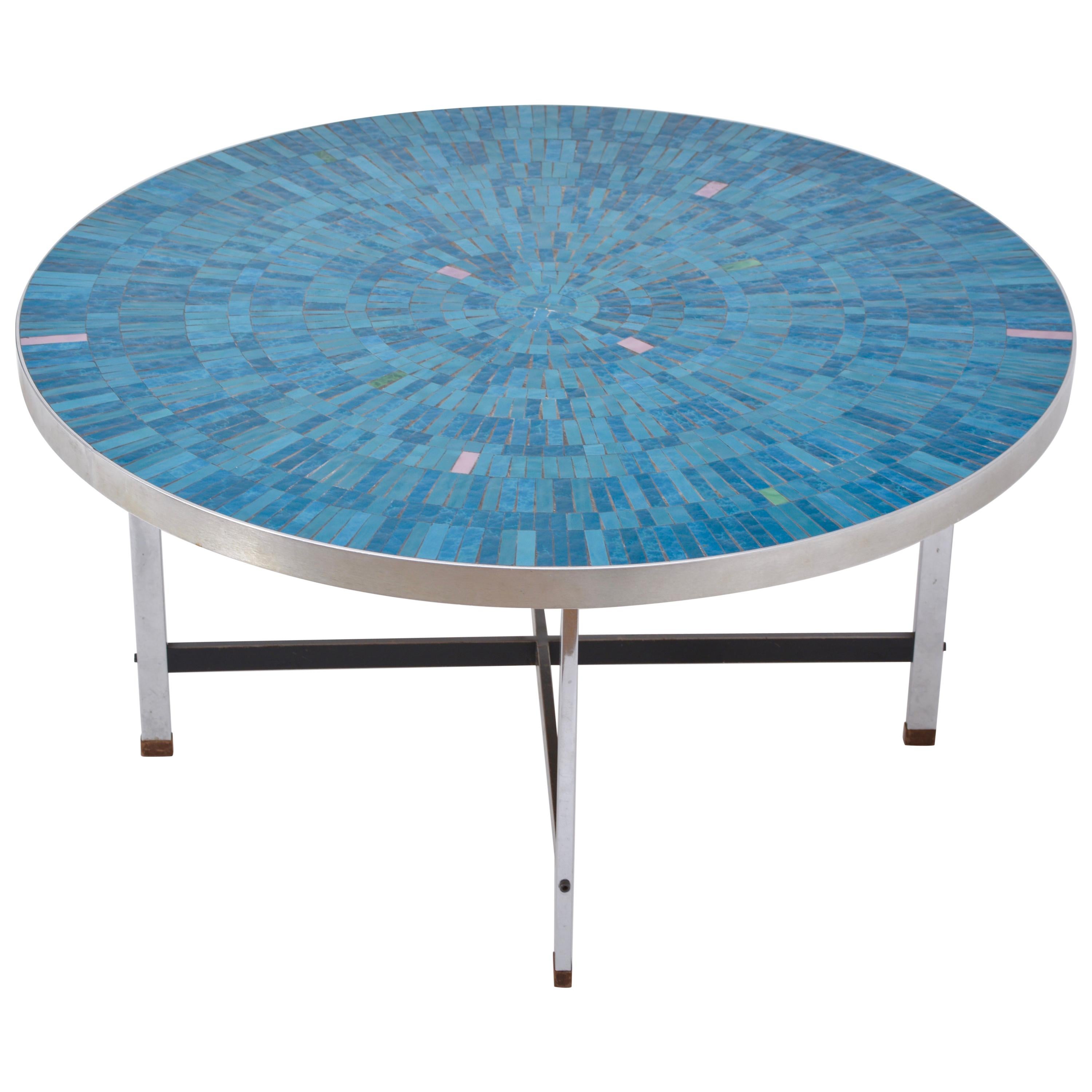 Blue German Mid-Century Modern Mosaic coffee table Berthold Mueller-Oerlinghaus