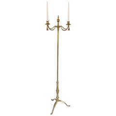 English Tall Floor-Standing Candleholder or Candelabra of Brass
