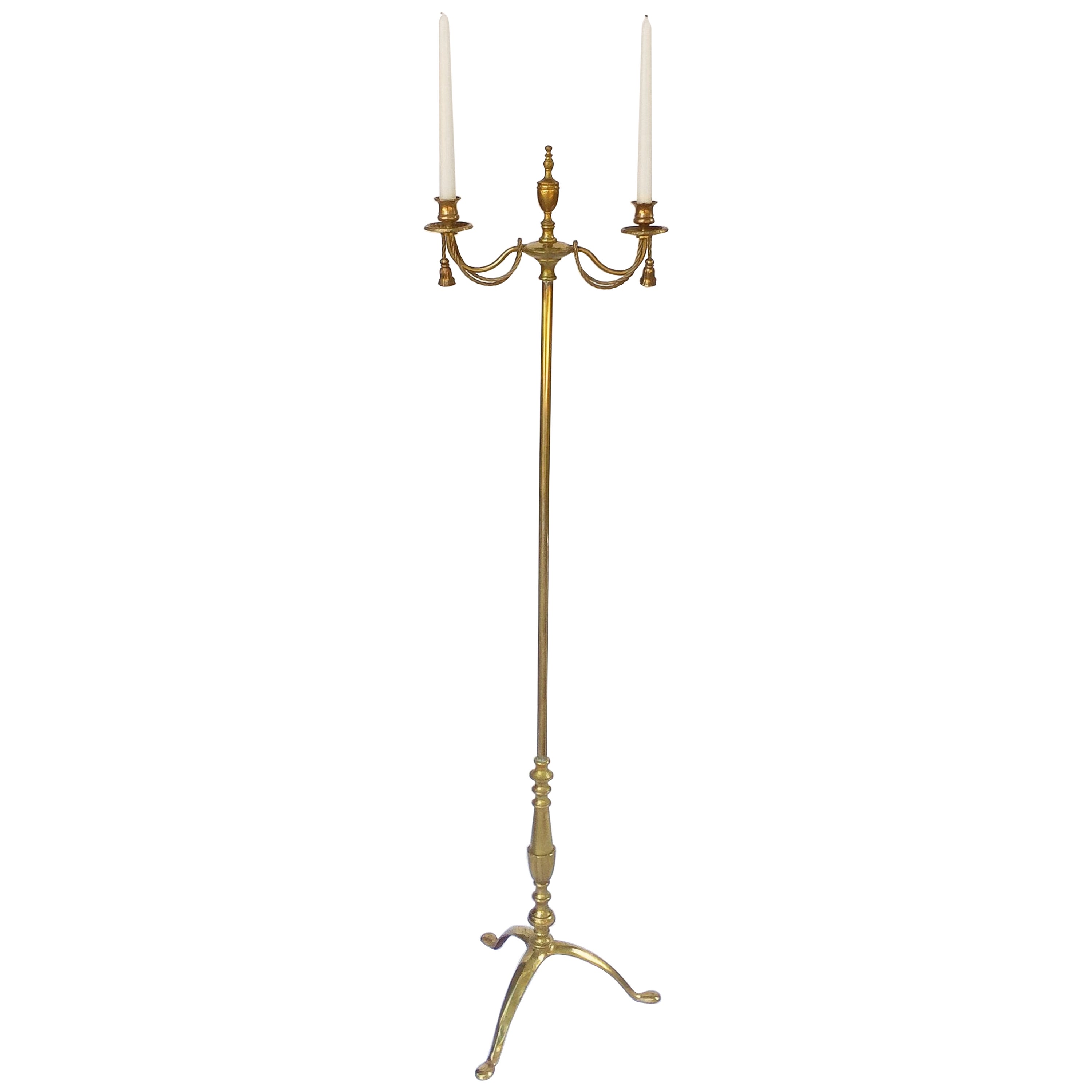 Pair of Tall English Brass Floor Candlesticks at 1stDibs