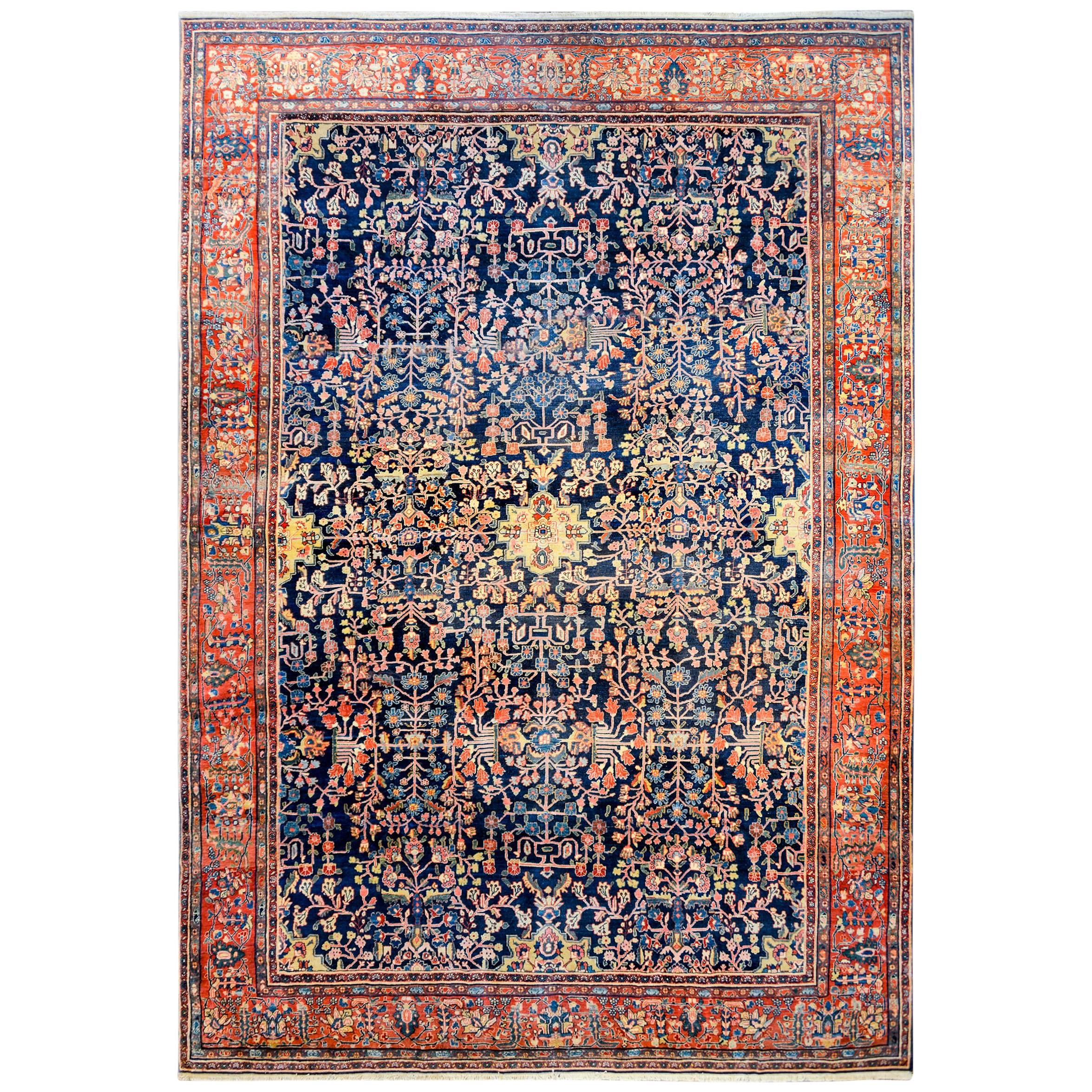 Incroyable tapis Sarouk Farahan de la fin du 19ème siècle en vente