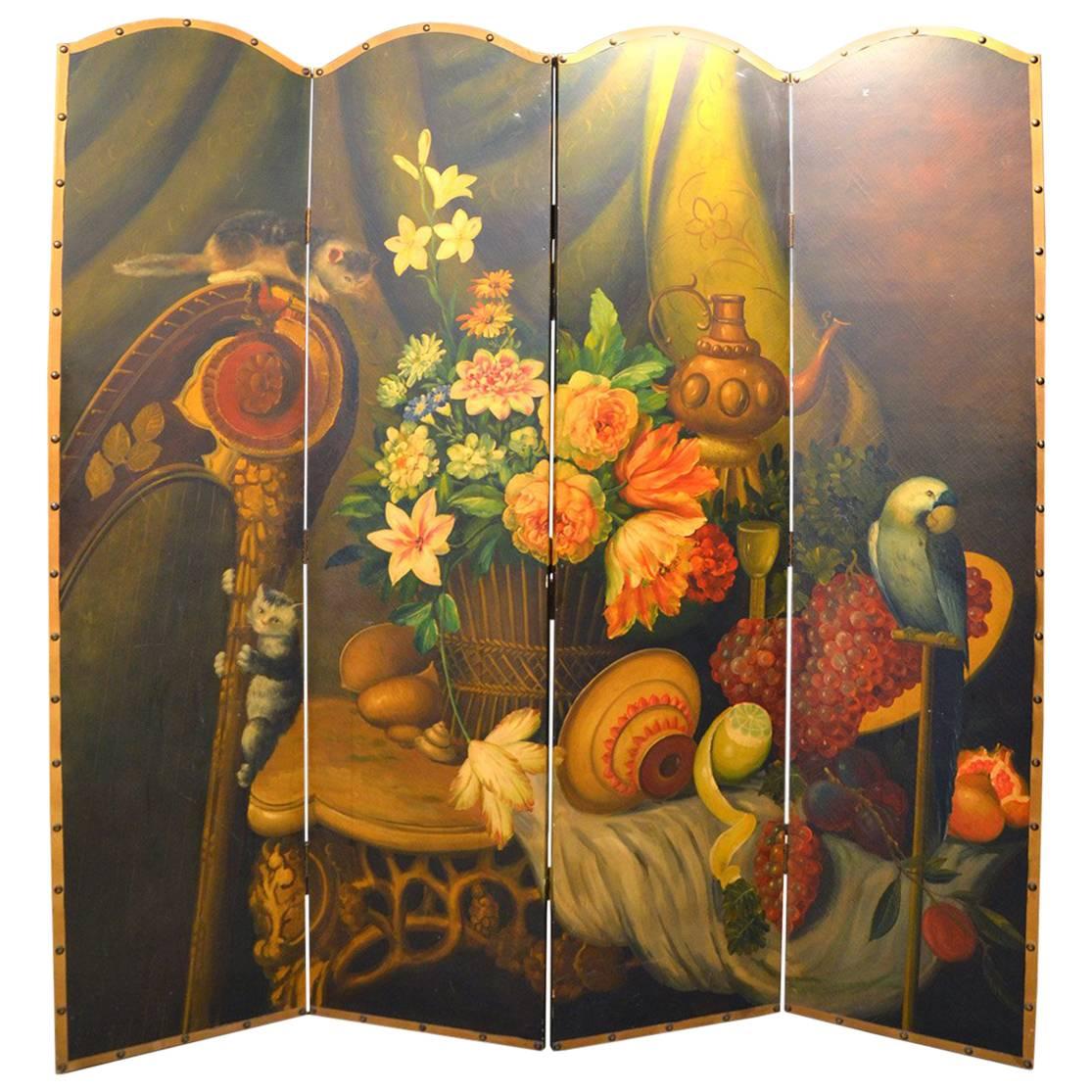 Fantastic Wood Painted Screen Early 20th Century For Sale